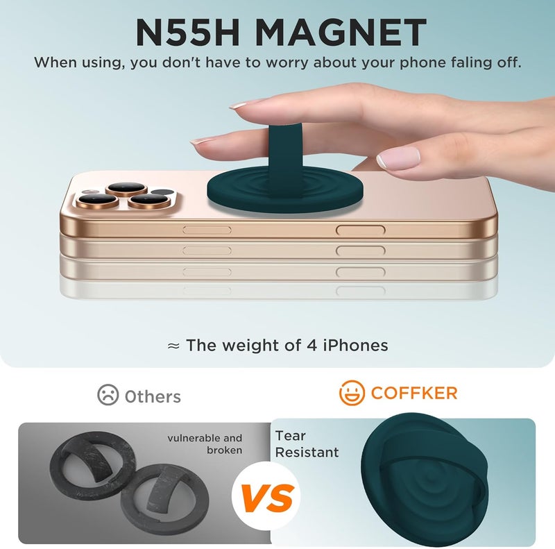 COFFKER Magnetic Phone Grip Ring Holder, Liquid Silicone Magnet Cell Phone Grip Finger Loop, Compatible with Magsafe, Back of Phone for iPhone 17/16/15/14/13/12 Series, Dark Green - Image 5